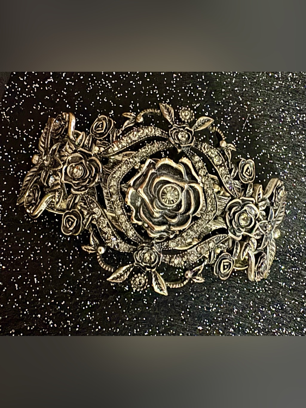 Floral Rose Metal Statement Bracelet - Gold Tone